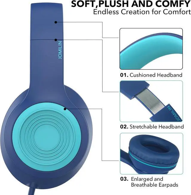 Alt view image 4 of 7 - A8 Wired Over-Ear Headphones with Microphone, Lightweight Folding Portable Headphones with 1.5M No-Tangle Cord, 3.5mm Plug in Headphones for Smartphone Tablet Computer MP3 / 4 (Blue)