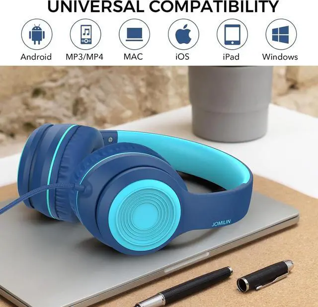 Alt view image 6 of 7 - A8 Wired Over-Ear Headphones with Microphone, Lightweight Folding Portable Headphones with 1.5M No-Tangle Cord, 3.5mm Plug in Headphones for Smartphone Tablet Computer MP3 / 4 (Blue)