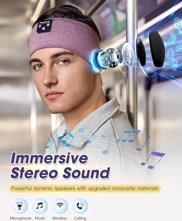 Alt view image 4 of 7 - Perytong Bluetooth Headband with Wireless Sleeping Earbuds for Side Sleepers, Workout, Running, Insomnia, Travel, Yoga