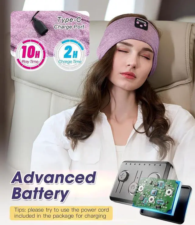 Alt view image 6 of 7 - Perytong Bluetooth Headband with Wireless Sleeping Earbuds for Side Sleepers, Workout, Running, Insomnia, Travel, Yoga