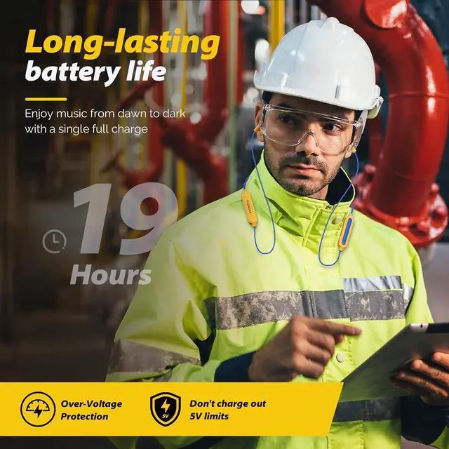 Alt view image 5 of 7 - MIPEACE Bluetooth Work Earplugs Headphone,Wireless in-Ear Noise Isolating Earbuds,29dB Noise Reduction Headphone with Control,19+ Hours Battery for Lawn Mowing Safety Industrial Construction(Yellow)