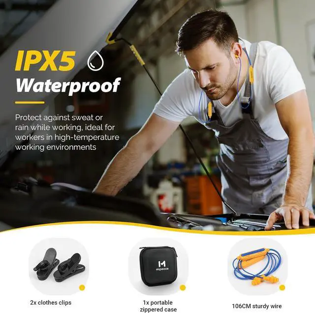 Alt view image 7 of 7 - MIPEACE Bluetooth Work Earplugs Headphone,Wireless in-Ear Noise Isolating Earbuds,29dB Noise Reduction Headphone with Control,19+ Hours Battery for Lawn Mowing Safety Industrial Construction(Yellow)