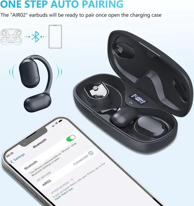 Alt view image 4 of 7 - Open Ear Headphones Over Ear Buds, IP67 Waterproof True Wiress Earbuds with Dual DSP Noise Cancelling Mic for Work Sports, Advanced Bluetooth V5.4
