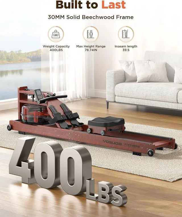 Alt view image 3 of 7 - YOSUDA Water Rowing Machines for Home Use- Foldable Rower Machine 400LBS Weight Capacity with Dedicated Monitor & Bluetooth APP, Comfortable Seat