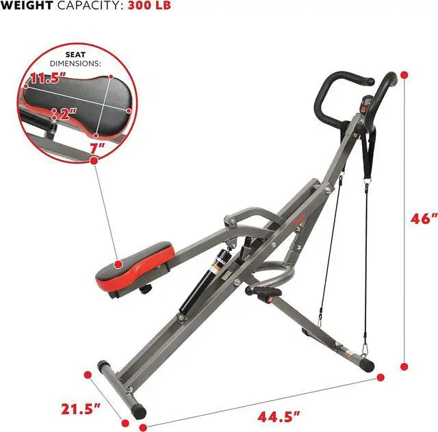 Alt view image 4 of 7 - Sunny Health & Fitness Row-N-Ride PRO, Full Body Combo Squat Machine w/Optional Resistance Band, Easy Setup Ab Workout Exercise Equipment for Home, Whole Body Cardio, Optional SunnyFit App Connection