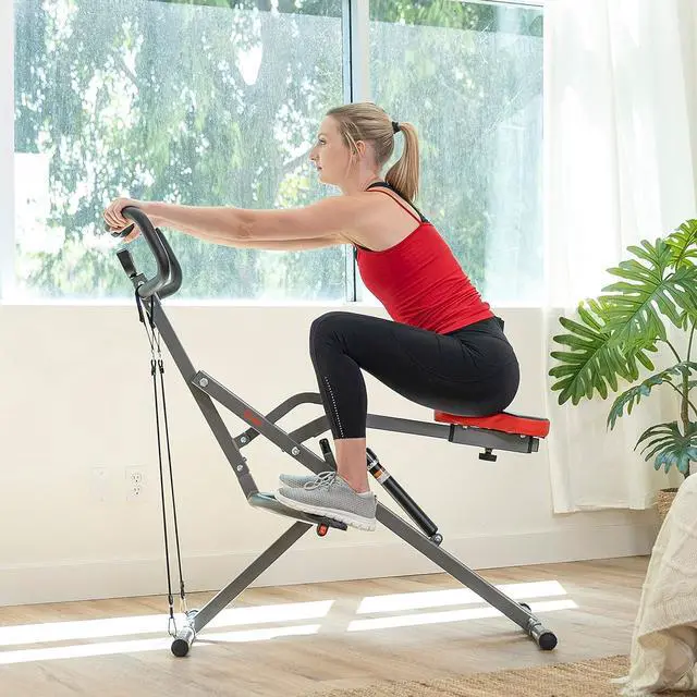 Alt view image 6 of 7 - Sunny Health & Fitness Row-N-Ride PRO, Full Body Combo Squat Machine w/Optional Resistance Band, Easy Setup Ab Workout Exercise Equipment for Home, Whole Body Cardio, Optional SunnyFit App Connection