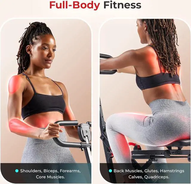 Alt view image 2 of 7 - Sunny Health & Fitness Row-N-Ride Rowing Machine for Glutes & Full Body Cardio Workout Squat Machine with Adjustable Resistance, Optional Smart Feature with Free Sunnyfit App Connectivity