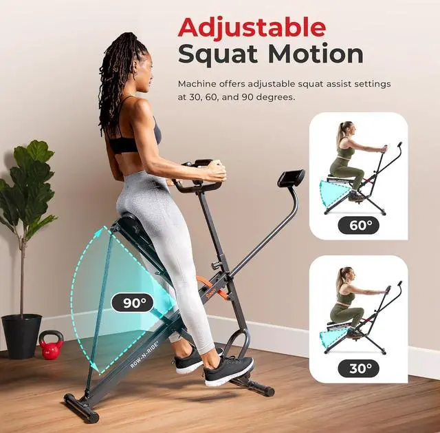 Alt view image 3 of 7 - Sunny Health & Fitness Row-N-Ride Rowing Machine for Glutes & Full Body Cardio Workout Squat Machine with Adjustable Resistance, Optional Smart Feature with Free Sunnyfit App Connectivity