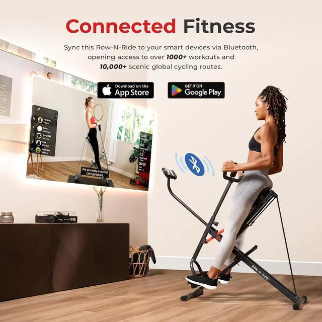 Alt view image 4 of 7 - Sunny Health & Fitness Row-N-Ride Rowing Machine for Glutes & Full Body Cardio Workout Squat Machine with Adjustable Resistance, Optional Smart Feature with Free Sunnyfit App Connectivity