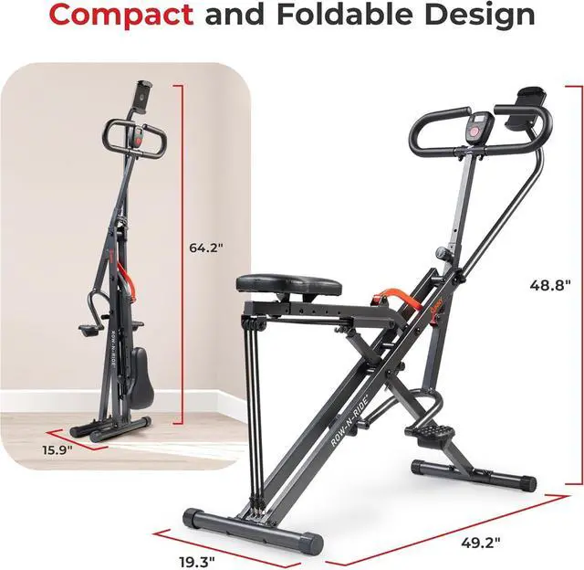 Alt view image 6 of 7 - Sunny Health & Fitness Row-N-Ride Rowing Machine for Glutes & Full Body Cardio Workout Squat Machine with Adjustable Resistance, Optional Smart Feature with Free Sunnyfit App Connectivity