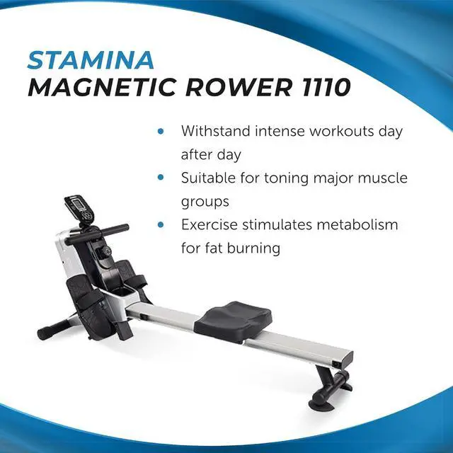 Alt view image 2 of 7 - Stamina Magnetic Rower - Rower Machine with Smart Workout App - Rowing Machine with Magnetic Resistance for Home Gym Fitness - Up to 250 lbs Weight Capacity