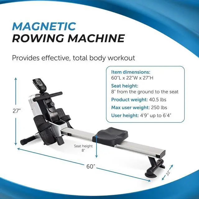 Alt view image 3 of 7 - Stamina Magnetic Rower - Rower Machine with Smart Workout App - Rowing Machine with Magnetic Resistance for Home Gym Fitness - Up to 250 lbs Weight Capacity