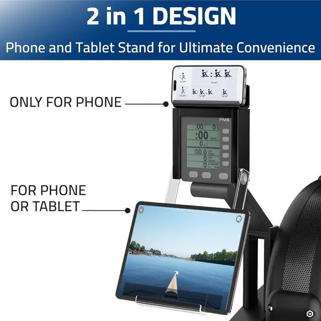 Alt view image 3 of 6 - Phone & Tablet Holder Compatible with Concept 2 Rowing Machine & Skierg with PM5 Monitor, Phone & Tablet Mount, Rower Accessories, 2-in-1 Tablet Stand for Model D&E and Rowerg, Patent Pending