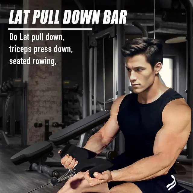 Alt view image 5 of 6 - Home Gym Fitness Rowing T-bar V-bar Pulley Cable Machine Attachments, Bicep Curl Tricep Lat pulldown Bar Back Strength Training Handle Grips Lat Pull Down Bar Press Down Exercises