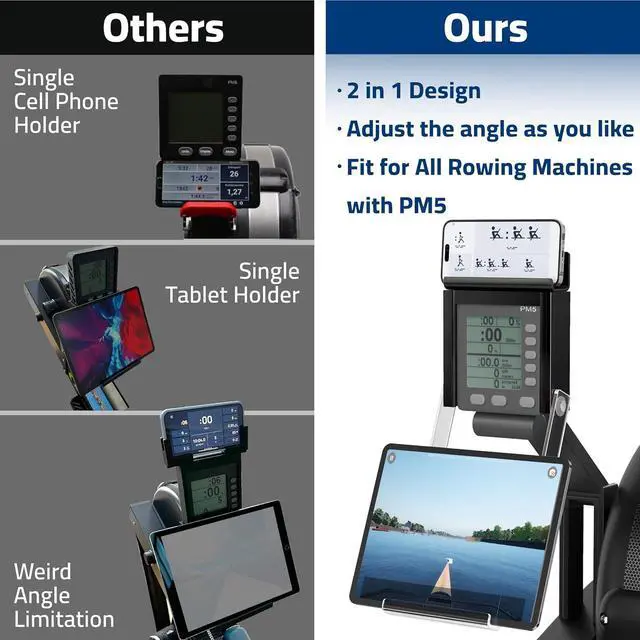 Alt view image 5 of 6 - Phone & Tablet Holder Compatible with Concept 2 Rowing Machine & Skierg with PM5 Monitor, Phone & Tablet Mount, Rower Accessories, 2-in-1 Tablet Stand for Model D&E and Rowerg, Patent Pending