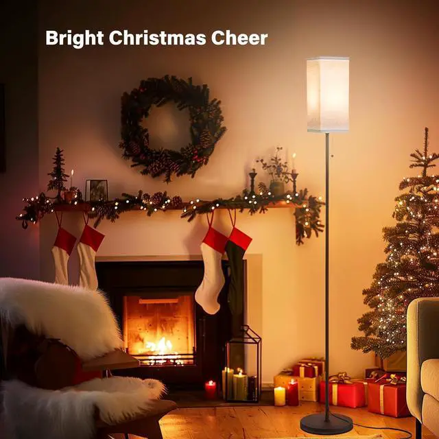 Alt view image 4 of 7 - Tall Floor Lamp with Linen Shade - 3 Color Temperature, Black, LED Bulbs, Pull Chain Switch, Easy Assembly