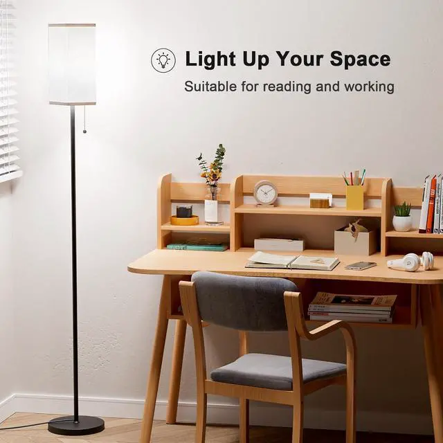 Alt view image 6 of 7 - Tall Floor Lamp with Linen Shade - 3 Color Temperature, Black, LED Bulbs, Pull Chain Switch, Easy Assembly