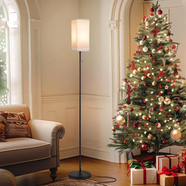 Alt view image 7 of 7 - Tall Floor Lamp with Linen Shade - 3 Color Temperature, Black, LED Bulbs, Pull Chain Switch, Easy Assembly