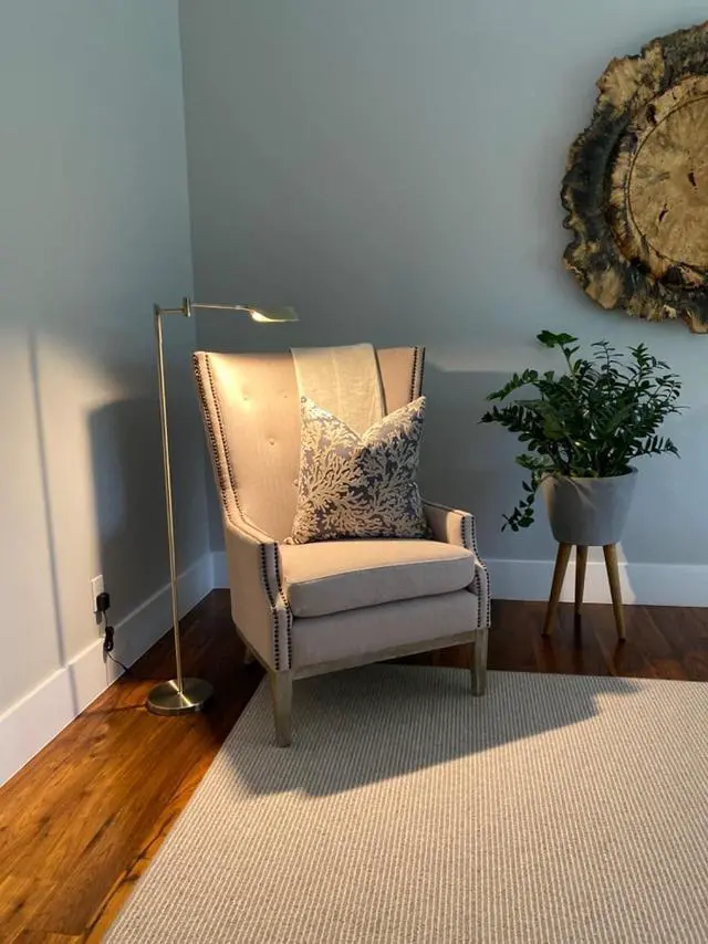 Alt view image 5 of 7 - Brightech Leaf Pharmacy LED Reading Lamp, Dimmable Floor Lamp with Easy Rotation over Chair or Desk for Living Rooms & Offices, Adjustable Standing Tall Lamp, For Sewing & Crafts, Antique Brass (Gold)