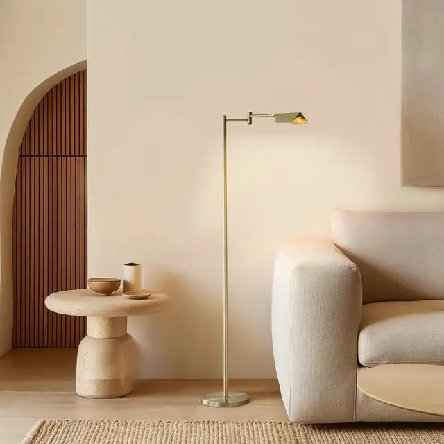 Alt view image 7 of 7 - Brightech Leaf Pharmacy LED Reading Lamp, Dimmable Floor Lamp with Easy Rotation over Chair or Desk for Living Rooms & Offices, Adjustable Standing Tall Lamp, For Sewing & Crafts, Antique Brass (Gold)