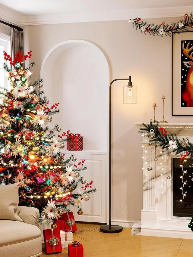 Alt view image 4 of 7 - addlon Floor Lamps for Living Room Bright Lighting with Glass lampshade, Modern Bright Floor Lamp with LED Bulbs Industrial Standing lamp for beroom, Tall Pole Lamps Office - Black