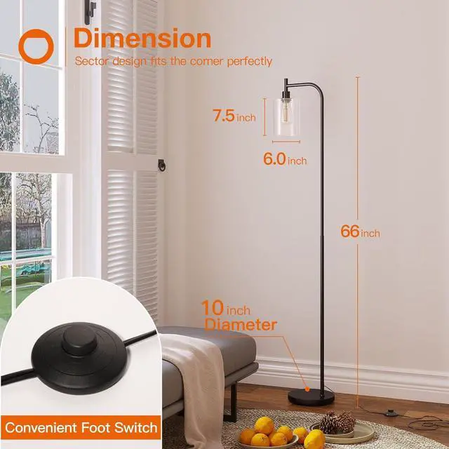 Alt view image 6 of 7 - addlon Floor Lamps for Living Room Bright Lighting with Glass lampshade, Modern Bright Floor Lamp with LED Bulbs Industrial Standing lamp for beroom, Tall Pole Lamps Office - Black