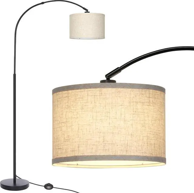 Alt view image 7 of 7 - Arc Floor Lamps for Living Room, Modern Standing Lamp with Adjustable Hanging Drum Shade, Tall Pole Lamp with Foot Switch, Over Couch Arched Reading Light for Bedroom, Office (Black)