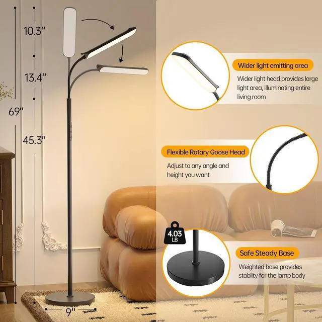 Alt view image 4 of 7 - LED Floor Lamp, 18W Super Bright Floor Lamp for Living Room, Adjustable Stepless Colors & Brightness Gooseneck Standing Lamp, Eye Caring Reading Light with Remote& Touch Control for Bedroom Office