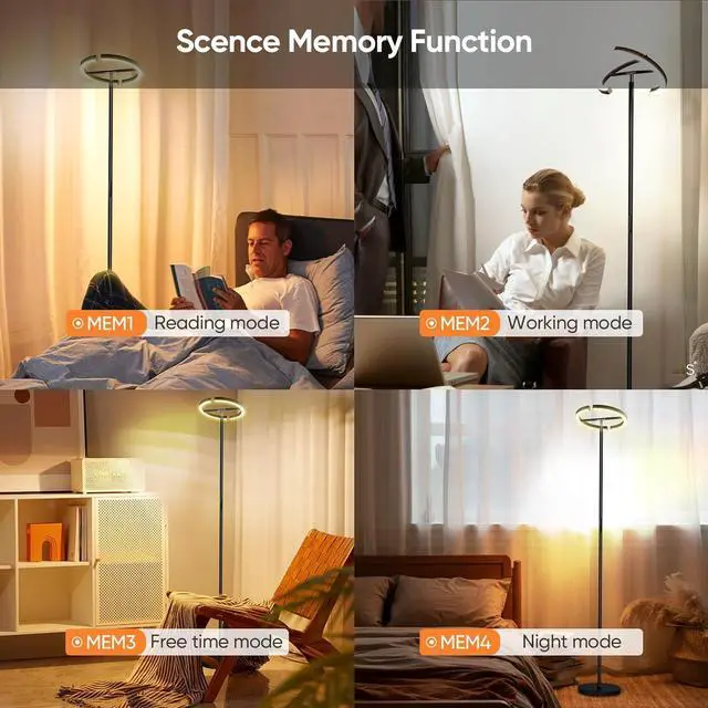 Alt view image 6 of 7 - Floor Lamps for Living Room,SIBRILLE Modern Stepless Dimmable Standing Lamp 3000-6000K,22W LED Rotatable Reading Standing Light,Touch&Remote Control Uplighter Floor Lamp for Living Room Bedroom Office