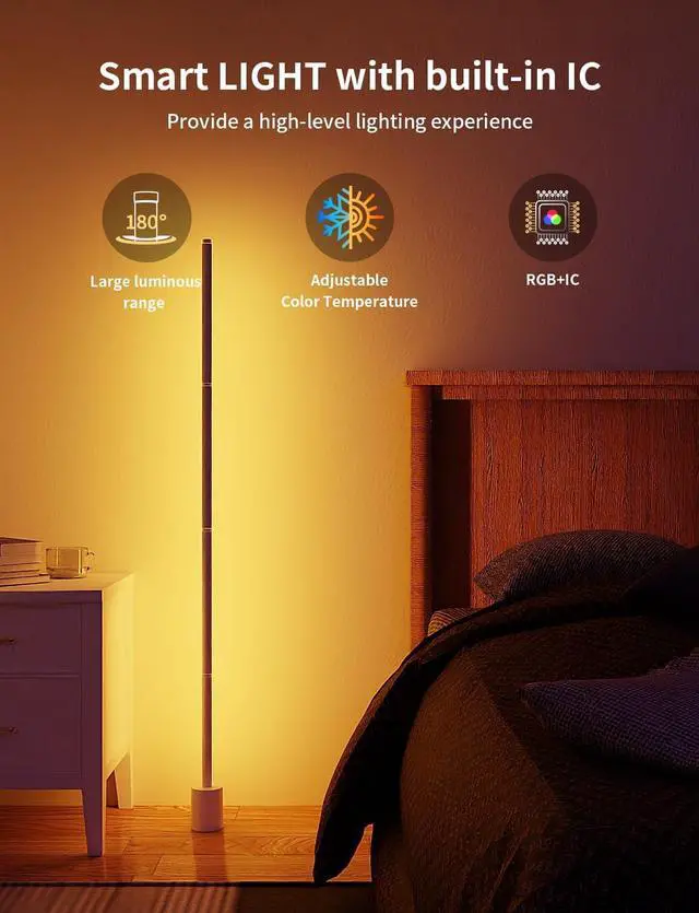 Alt view image 4 of 6 - Smart Corner Floor Lamp, LED Floor Lamp with Alexa and App Control, 16 Million DIY Colors, Music Sync, DIY Color Modes,Timer Setting, Suitable for Living Room and Bedroom