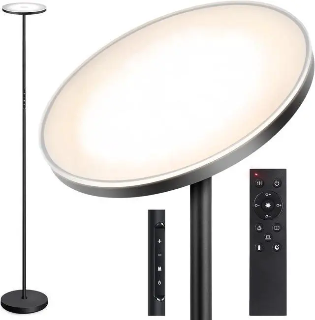 Main image of OUTON Floor Lamp, 30W/3000LM LED Modern Torchiere Sky Lamp, Super Bright Dimmable Standing Tall Lamp with 4 Color Temperatures, Remote Touch Control, 1 Hour Timer for Living Room Bedroom Office, Black