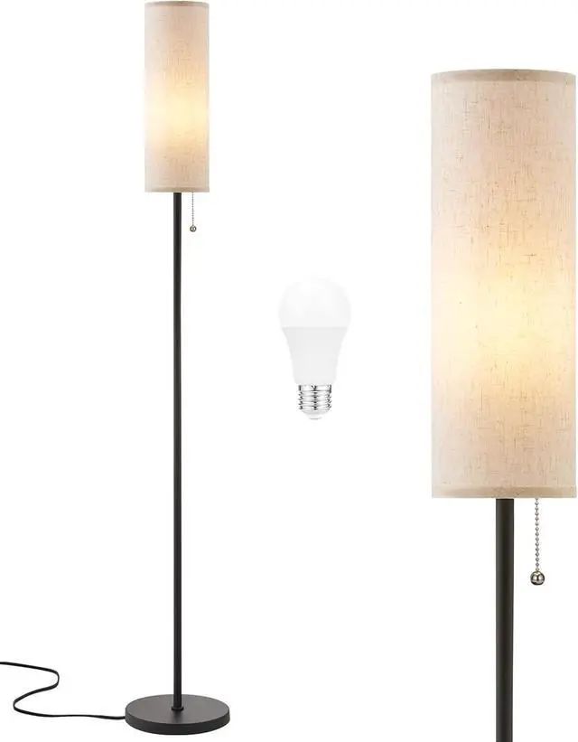 Main image of Ambimall 64'' Floor Lamp for Living Room with Bulb - Tall Lamps with Beige Lampshade & Pull Chain Switch, Pole Lamps for Bedrooms Tall, Minimalist Floor Lamp