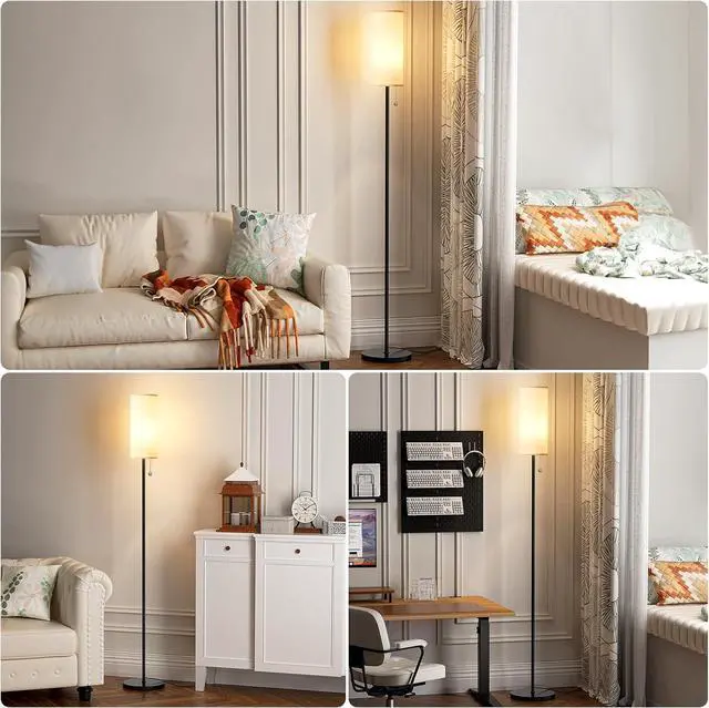 Alt view image 6 of 7 - Ambimall 64'' Floor Lamp for Living Room with Bulb - Tall Lamps with Beige Lampshade & Pull Chain Switch, Pole Lamps for Bedrooms Tall, Minimalist Floor Lamp