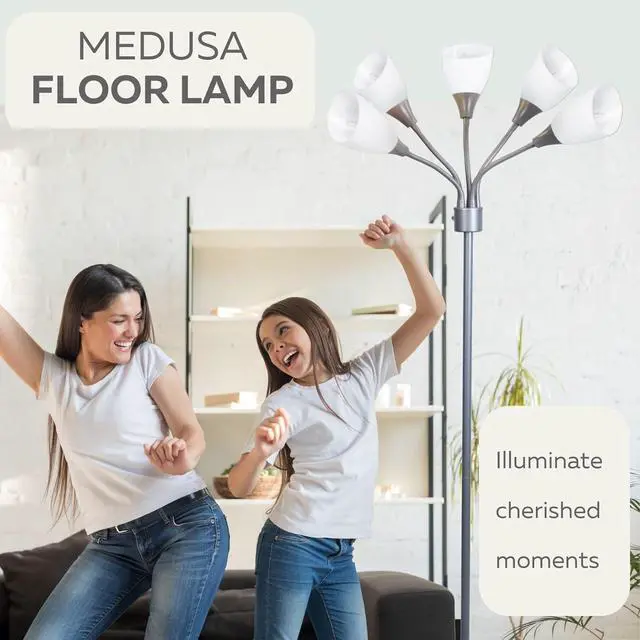 Alt view image 2 of 7 - Floor Lamp For Bedroom Multi Head 5 Light Bright Floor Lamp - Medusa 5 Light Standing Lamp -floor Lamps For Bedroom Spider Lamp 5 Acrylic White Shades Standing Light Spider Lamp Silver Floor Lamp