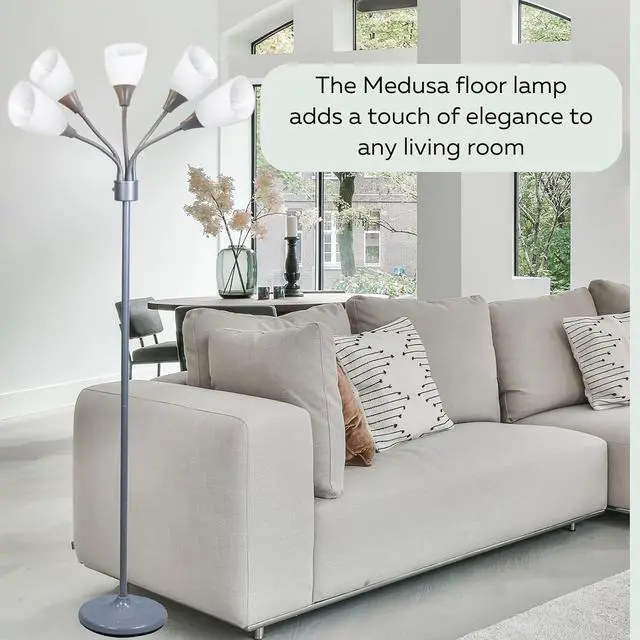 Alt view image 3 of 7 - Floor Lamp For Bedroom Multi Head 5 Light Bright Floor Lamp - Medusa 5 Light Standing Lamp -floor Lamps For Bedroom Spider Lamp 5 Acrylic White Shades Standing Light Spider Lamp Silver Floor Lamp