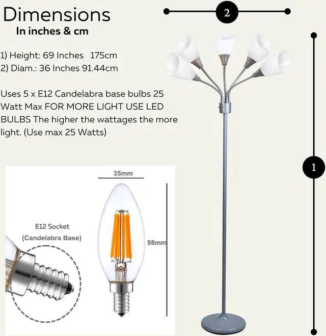 Alt view image 5 of 7 - Floor Lamp For Bedroom Multi Head 5 Light Bright Floor Lamp - Medusa 5 Light Standing Lamp -floor Lamps For Bedroom Spider Lamp 5 Acrylic White Shades Standing Light Spider Lamp Silver Floor Lamp