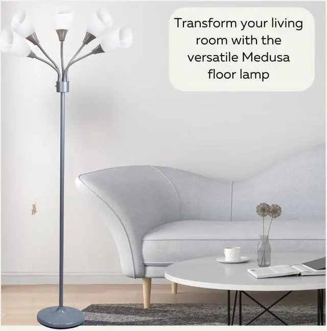 Alt view image 7 of 7 - Floor Lamp For Bedroom Multi Head 5 Light Bright Floor Lamp - Medusa 5 Light Standing Lamp -floor Lamps For Bedroom Spider Lamp 5 Acrylic White Shades Standing Light Spider Lamp Silver Floor Lamp