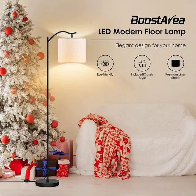 Alt view image 2 of 7 - BoostArea Floor Lamp for Living Room,LED Arched Floor Lamps, Tall Modern Standing Lamp with Beige Linen Shade,Footswitch,Mid Century Floor Lamp for Bedrooms,Study Room,Office