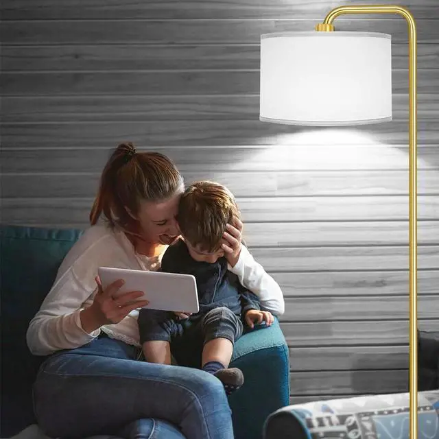 Alt view image 3 of 7 - [Upgraded] LED Floor Lamp for Living Room, 3 Color Temperature Floor Lamp with Foot Switch Modern Standing Lamp Tall Pole Floor Reading Lamp for Bedroom, Study Room, Office, 9W Bulb Included, Gold