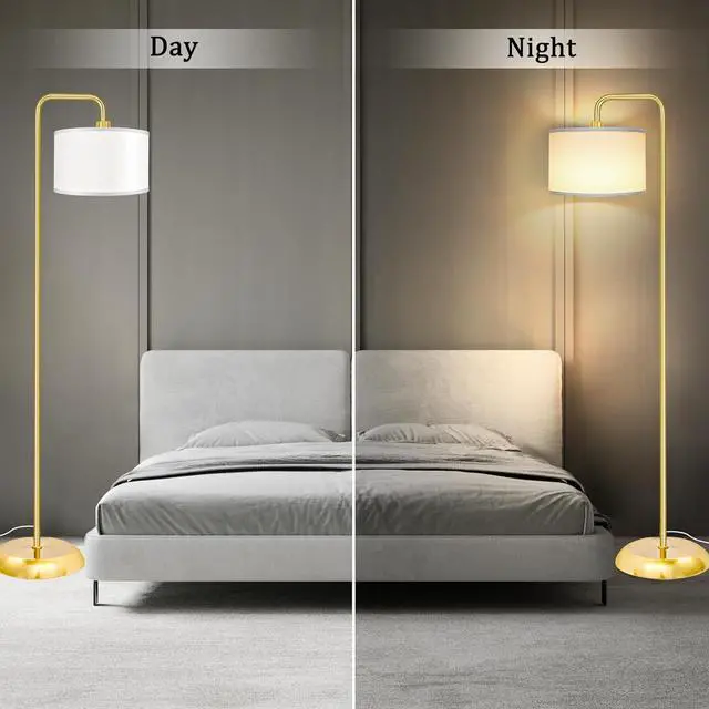 Alt view image 6 of 7 - [Upgraded] LED Floor Lamp for Living Room, 3 Color Temperature Floor Lamp with Foot Switch Modern Standing Lamp Tall Pole Floor Reading Lamp for Bedroom, Study Room, Office, 9W Bulb Included, Gold