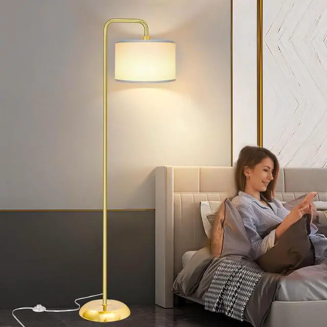 Alt view image 7 of 7 - [Upgraded] LED Floor Lamp for Living Room, 3 Color Temperature Floor Lamp with Foot Switch Modern Standing Lamp Tall Pole Floor Reading Lamp for Bedroom, Study Room, Office, 9W Bulb Included, Gold