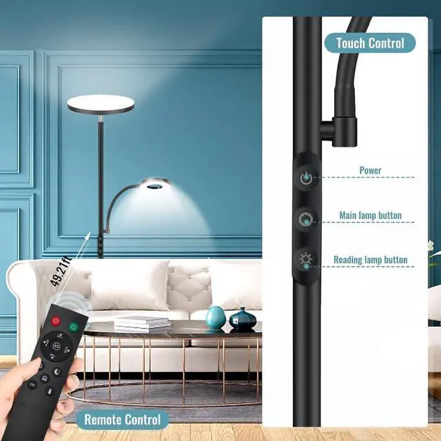 Alt view image 4 of 7 - Floor Lamp, Upgraded 42W 4000LM Super Bright LED Floor Lamp for Living Room Bedroom, Dimmable Standing Reading Floor Lamps with Remote & Touch Control