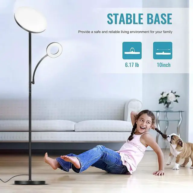 Alt view image 7 of 7 - Floor Lamp, Upgraded 42W 4000LM Super Bright LED Floor Lamp for Living Room Bedroom, Dimmable Standing Reading Floor Lamps with Remote & Touch Control