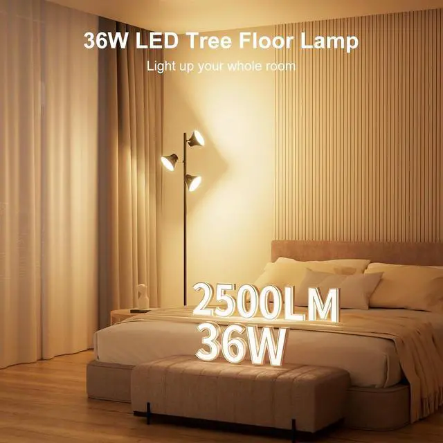 Alt view image 2 of 7 - LED Floor Lamp, 36W Modern Floor Lamp with Remote & Touch Control, 4 Color Temperatures, Standing Lamp with 3 Rotatable Lights, Floor Lamps for Living Room, Bedroom, Office