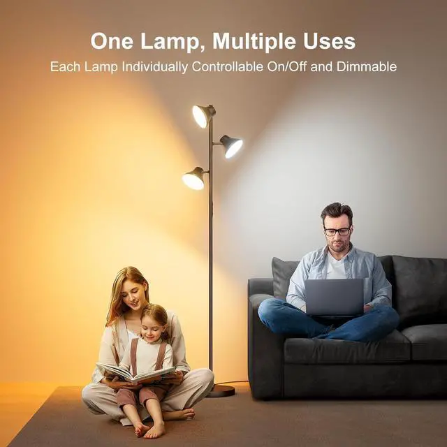 Alt view image 3 of 7 - LED Floor Lamp, 36W Modern Floor Lamp with Remote & Touch Control, 4 Color Temperatures, Standing Lamp with 3 Rotatable Lights, Floor Lamps for Living Room, Bedroom, Office