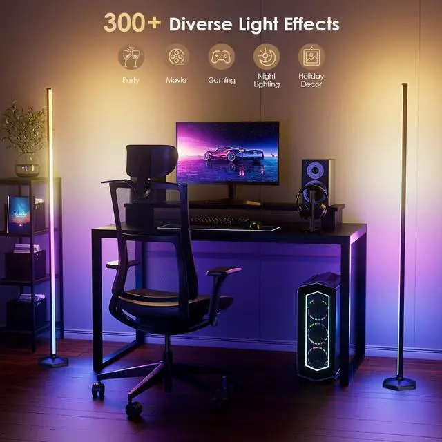 Alt view image 3 of 7 - 2PCS RGB Floor Lamp, Bluetooth APP and Remote Control 65" Smart Modern Standing Lamp Music Sync 16 Million DIY Colors Changing LED Floor Lamp with Heavy Base for LivingRoom Bedroom GameRoom