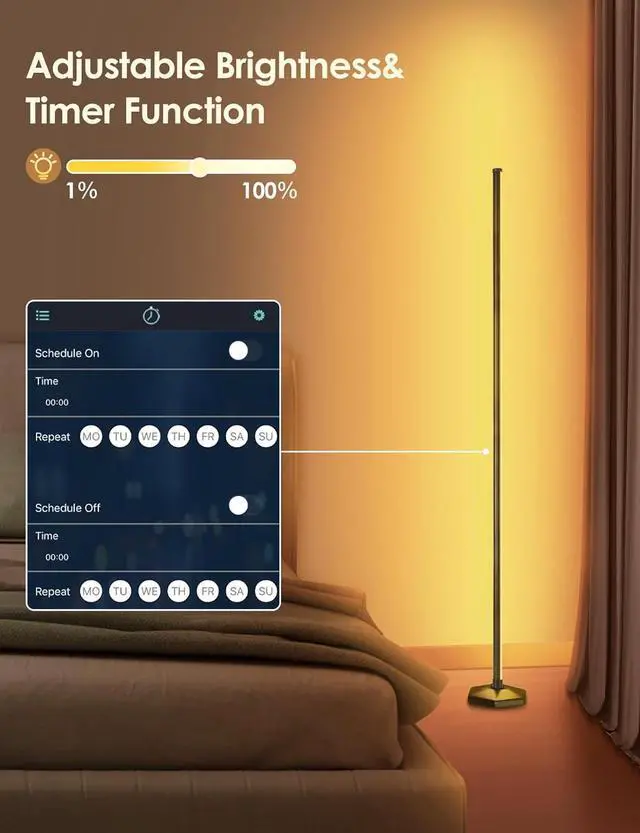 Alt view image 7 of 7 - 2PCS RGB Floor Lamp, Bluetooth APP and Remote Control 65" Smart Modern Standing Lamp Music Sync 16 Million DIY Colors Changing LED Floor Lamp with Heavy Base for LivingRoom Bedroom GameRoom