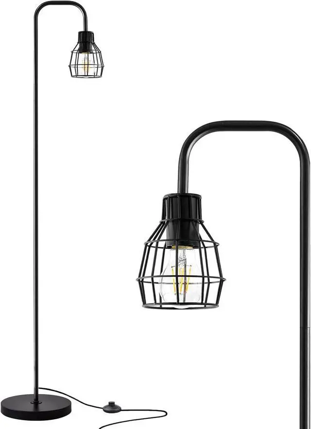 Main image of Oneach 63.75" Industrial Floor Lamp Modern Black Floor Lamp with Footswitch Metal Reading Tall Pole Light with 4W LED Bulb Standing Tall Lamp for Living Room Bedroom Office E26 Base
