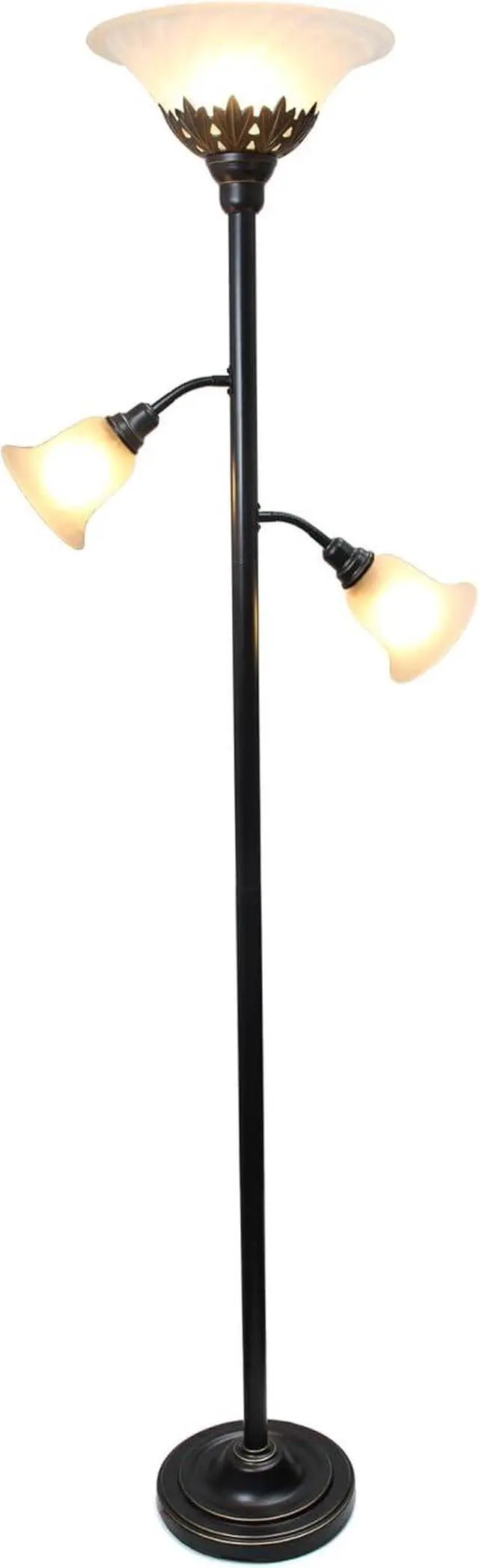 Alt view image 2 of 5 - Elegant Designs LF2002-RBW 3 Light Scalloped Glass Floor Lamp, Restoration Bronze/White