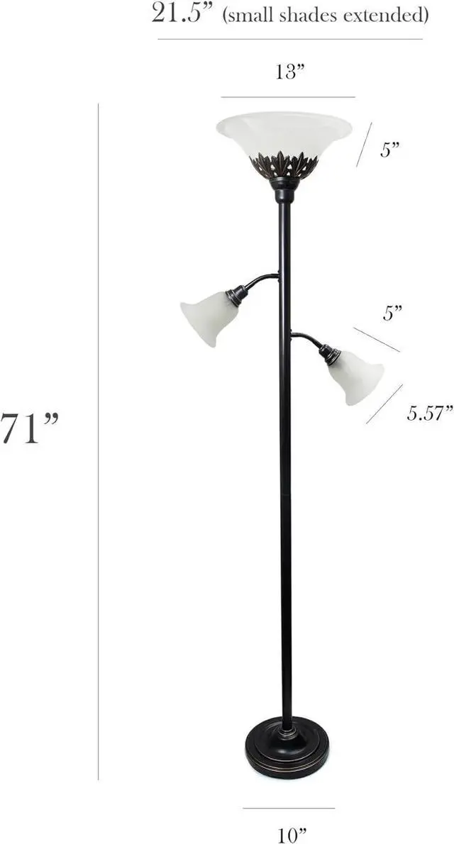 Alt view image 3 of 5 - Elegant Designs LF2002-RBW 3 Light Scalloped Glass Floor Lamp, Restoration Bronze/White